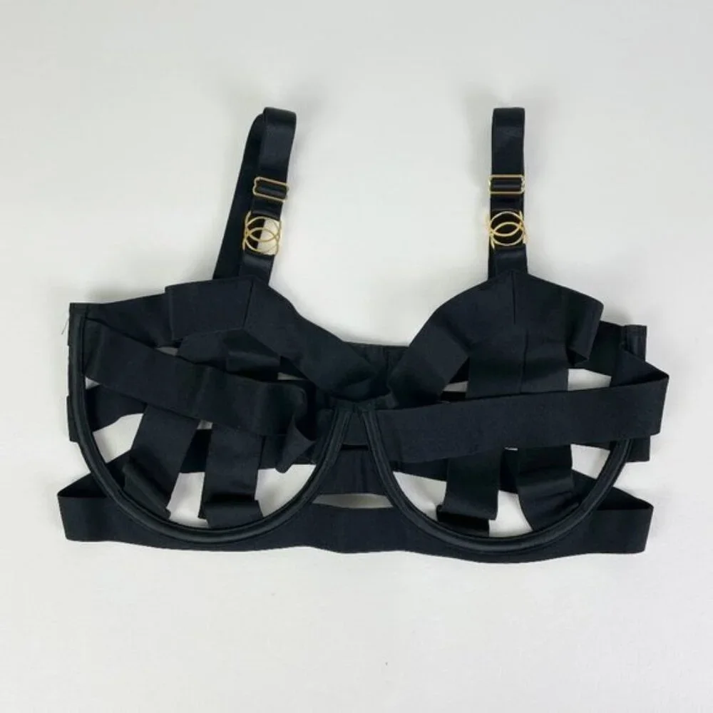 NWOT Victoria's Secret Bra 36DD Unlined Balconet Strappy Banded Black B1725